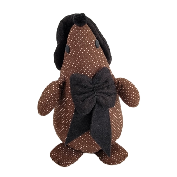 Whimsical Fabric Brown and White Poka Dot Country Mouse Black Felt Hat and Tie - Picture 2 of 7